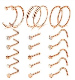 Screw Nose Rings Unisex LShaped CShaped Nostril Studs 316L Stainless Steel Body Jewellery 21pcs Mixed Set66186453672956