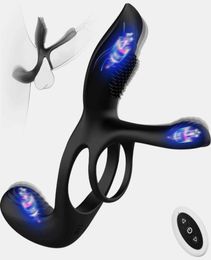 Sex toy massager Vibrator for Couple 3 in 1 Vibrating Cock Ring with 10 Modes Men039s Penis Rings s Perineum Mens G spot Clitor4009872