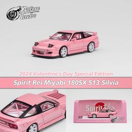 MT In Stock 1 64 Spirit Rei Miyabi 180SX S13 Silvia Valentine's Day Metallic Pink Diecast Diorama Car Model Toys MicroTurbo 240402