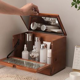 Storage Boxes 1pc Vintage Wooden Large Capacity Desktop Box Household Cosmetic Organizer Home Room Vanity Decor