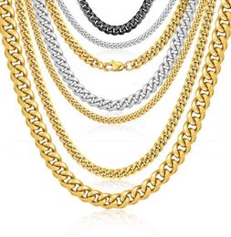 Fashion Wholale Women Men Necklace Jewelry Custom 16 Inch 10Mm Gold Plated Stainls Steel Cuban Link Chain Necklace1283042