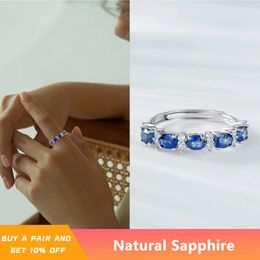 Cluster Rings Pure Natural Sapphire Ring Deep London Blue For Women Party Wedding Big Gemstone 3x4mm Fine Jewellery High Quality S925 Silver