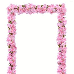 Decorative Flowers 2pcs Artificial Cherry Blossom Flower Vines For Outdoors Hanging Silk Garland Wedding Party Decor