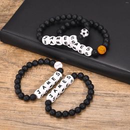 Link Bracelets Mprainbow Custom Name Beaded Bracelet For Men Boys Black Colour Silicone Sports Ball Beads Wristband Personalised Initials