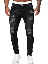 Men's Jeans Slim Casual Ripped Micro-elastic Skinny Feet Hip Hop Style Paint Cover Tear Personality Pants Men