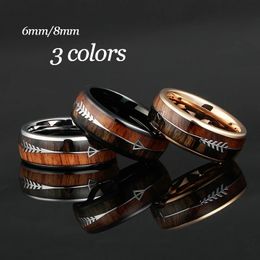 Tungsten Carbide Rings for Men Women Wedding Bands Nature Wood Inlay Free Engraving Comfort Fit 240415