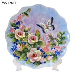 Decorative Figurines 1 Pc Ceramics Plate Decoration Home Accessories Daily Gift Giving Kitchen Utensils Embossed Flowers Butterfly