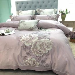 Bedding Sets 35 80S Egyptian Cotton Light Purple Classical Flower Embroidery Set Duvet Cover Bed Sheet Linen Pillowcases 4pcs