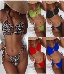 women Swimming Bikinis swim wear set leopard high waist print hanging neck snake fringe Vneck joint women039s split swimwear y9436929