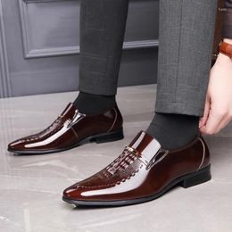 Dress Shoes Large Size Business Oxfords Men's Solid Color Pointed Toe Patent Leather Classic Luxury Loafers Chaussure Hommes