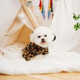 Dog Apparel Cute Warm Pet Jumpsuit With Ear Hat Plush Fashionable Leopard Print Winter For Weather