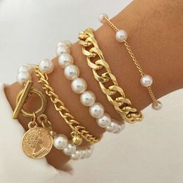 Instagram Style Exaggerated Thick Metal Chain Bracelet Set of 4 Pieces