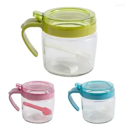 Storage Bottles Seasoning Box Clear Glass Push Lid Large Capacity Jar With Spoon Portable Condiments Containers