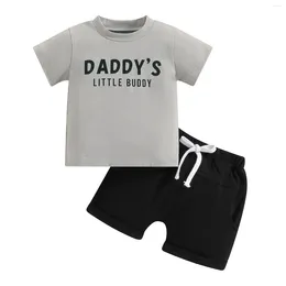 Clothing Sets Summer Baby Boys Kids Activewear Outfits Letters Short Sleeve O Neck T-Shirt And Elastic Band Shorts Toddlers Two-Piece