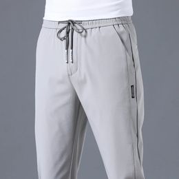 Ice Silk Mens Pants Summer Black Grey Thin Business Casual Outdoor Elastic Breathable Straight Leg Sweatpants 240412