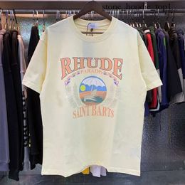 Rhude New 2024 Designer Mens T Shirt Trendy Graphic Printed Womens Mens Clothing Rhude Shirt Short Sleeve Letter Printed Loose Rhude Shirt High Quality Tee 4537