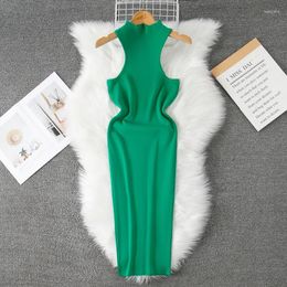 Casual Dresses Women Chic Sleeveless Backless Sexy Slim Bodycon Dress Fashion Knit Tight Vestido Elegant Dresss