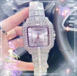 Shiny Starry Men's Chronograph Watch Day Date Full Diamonds Ring Bezel Clock Quartz Movement Square Roman Tank Iced Out Hip Hop Rose Gold Silver Wristwatch Gifts