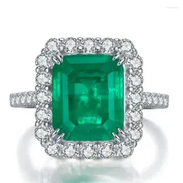 Cluster Rings 925 Serling Silver Cubic Zirconia10x12mm Green Simulated Emerald Sliver For Women Fine Jewellery