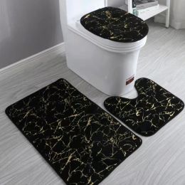 Pads 3pcs/set Modern Marbled Bathroom Mat Set Fluffy Nonslip Washable Bath Carpet Toilet Lid Cover Rugs Floor Mat Kit