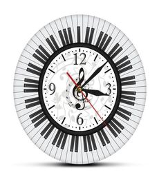 Piano Keyboard Treble Clef Wall Art Modern Wall Clock Musical Notes Black and White Wall Watch Music Studio Decor Pianist Gift Y205568793