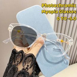 Sunglasses Color-changing Myopia Glasses Handsome Anti-ultraviolet Shading Near Sight Round Frame Women Short-sighted Eyeglasses