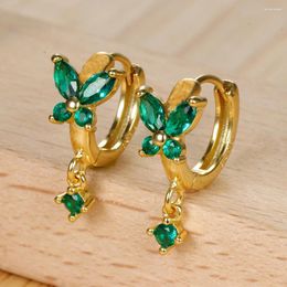 Hoop Earrings Vintage Green Colour Zircon Small For Women Stainless Steel Gold Jewellery Arrival