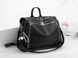 Outdoor Bags Fashion Black PU Leather Backpack Female Shoulder For Adolescent Girls Casual Bag Rivet Multifunction Travel7022259
