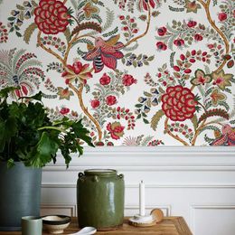 Wallpapers Red Flower Peel And Stick Wallpaper Vintage Floral Self-adhesive PVC Furniture Cabinet Sticker For Living Room