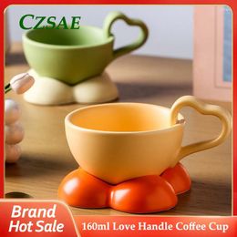 Mugs Creative Love Handle Ceramic Coffee Cup With Tray Tableware Set Breakfast Milk Lovely Birthday Gift Macaroon Color