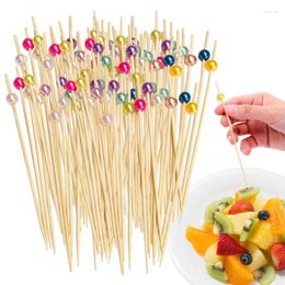 Forks 100pcs Cocktail Picks|Wedding Party Toothpicks|Bamboo Picks|Cocktail Skewer For Wedding Decoration|Colorful Pearls