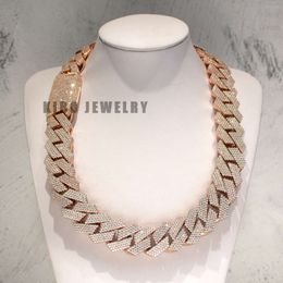 Hot Sale Hip Hop Jewelry 925 Sterling Silver 26mm Width Iced Out Rose Gold Plated Moissanite Cuban Link Chain for Men