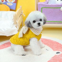Dog Apparel Pet Cotton Coat Indoor Outdoor Stylish Clothes Bow-tie Traction Ring Button Closing Thickened 2-legged For Pets
