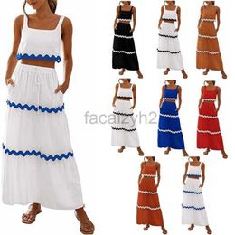 Basic Casual Dresses Sexy Maxi Dress Women Basic Casual Dresses Sexy Maxi Dress Women 2024 Lace Collage Sleeveless Short Tank Top High Waist Long Dress Set size plus