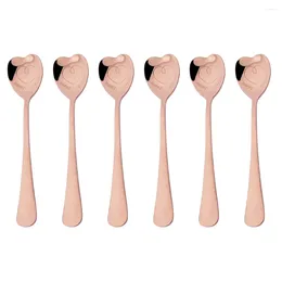 Coffee Scoops 6Pcs Rose Gold Heart Shape Spoon Dessert Sugar Stirring Spoons Teaspoon Dinnerware Stainless Steel Kitchen Accessories