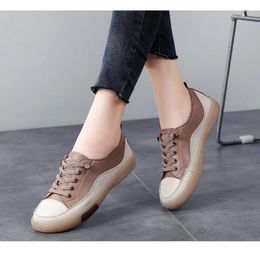 Casual Shoes Genuine Leather Women Soft Sole Walking Girl Student Jooging Sneaker White Black Flats Female Skate Trainers Summer