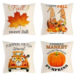 Pillow Fall Covers 18 X18 Inch Autumn Pumpkin Sofa Cover 4Pcs Thanksgiving Home Decorative Throw