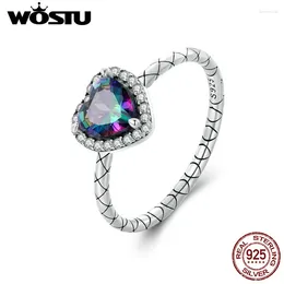 Cluster Rings WOSTU 925 Sterling Silver Rainbow Mystic Quartz Wedding Women Vintage Heart Retro Snake Band Ring Girl Party Jewelry Gift