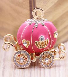 1Cute Big Pumpkin Carriage Crystal Charm Keychain Key Ring07255617