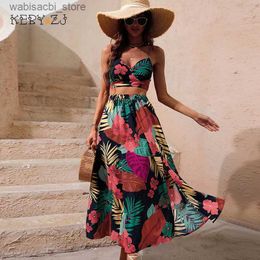 Sexy Skirt KEBY ZJ Y2K Bikini Crop Tops Skirts Set for Women Summer Two Pieces Skirt Beach Vacation Floral Print Maxi Skirt y Boho Set L49