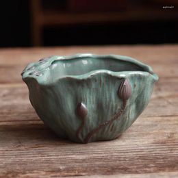 Decorative Figurines Succulent Bonsai Wholesale Ceramic Flowerpot Ge Kiln Imitating Stone Lotus Root Pot With Soil Cultivation Equipment