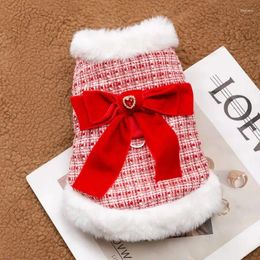 Dog Apparel Vest Warm Winter Fashion Plaid Clothes Small Sweet Bowknot Jacket Desinger Sweater Puppy Harness Clothing