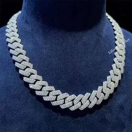 Hip Hop Jewellery 14mm 2rows Vvs Moissanite Diamond Cuban Link Chain 925 Silver Moissanite Necklace