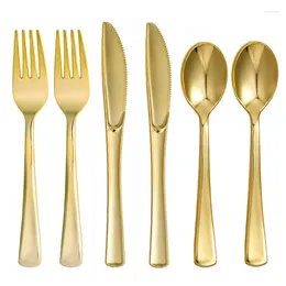 Disposable Cups Straws Large Fork Golden Gold Plated Cutlery Spoon Western Food Cake Party