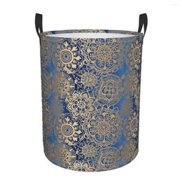 Laundry Bags Blue And Gold Mandala Pattern Folding Baskets Dirty Clothes Sundries Storage Basket Home Organizer Large Waterproof Box