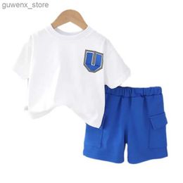 Clothing Sets New Summer Baby Girl Clothes Suit Children Boys Fashion Letter T-Shirt Shorts 2Pcs/Sets Toddler Casual Costume Kids Tracksuits Y240415