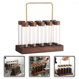 Kitchen Storage Glass Tubes Wood Stand Coffee Bean Display Jars Wooden Containers Vials Lids Beans