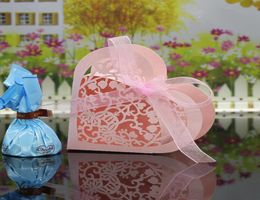 30 Colors Wedding Favor Holders Heart CandyChocolate Bags Laser Cut Paper With Ribbons Wedding Gift Boxes BWC1301882525
