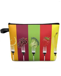 Cosmetic Bags Fruits And Vegetables On The Fork Makeup Bag Pouch Travel Essentials Women Toilet Organiser Storage Pencil Case