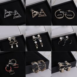 Glittery Rhinestone Earring Dangler Luxury Letter Logo Earrings Eardrops Copper Ear Studs With Box